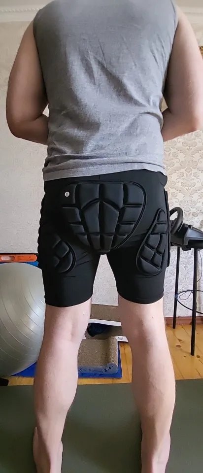Buyer wearing the padded shorts at home